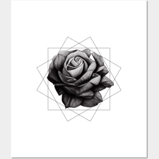 Rose Flower over a Geometric Pattern || Pencil Sketch Posters and Art